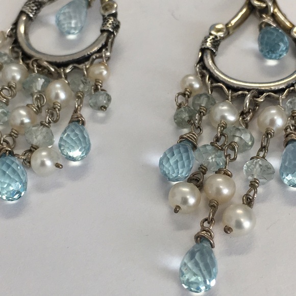 Aquamarine & Pearl Chandelier Earrings - Picture 7 of 8
